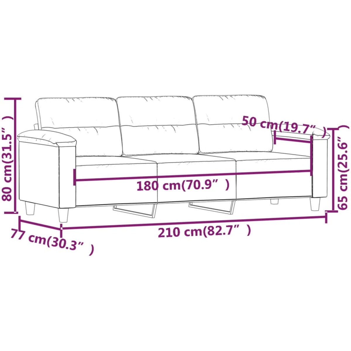 vidaXL 3-osobowa sofa, ciemnoszary, 180 cm, tapicerowana mikrofibrą