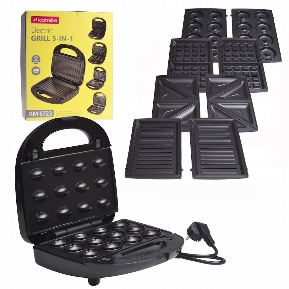 Wielofunkcyjny opiekacz 5w1 grill toster orzeszki gofrownica donut KAMILLE