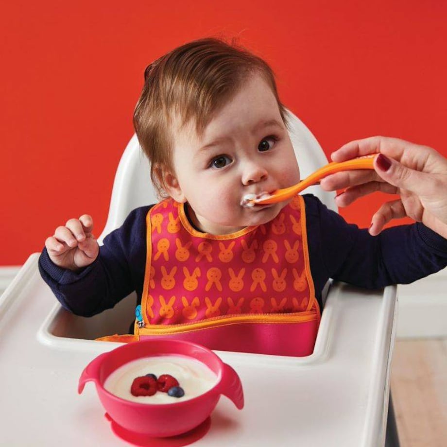 Miseczka z przyssawką i łyżeczką dla niemowlaka 6m+ silikonowa 240 ml Lemon Sherbet b.box