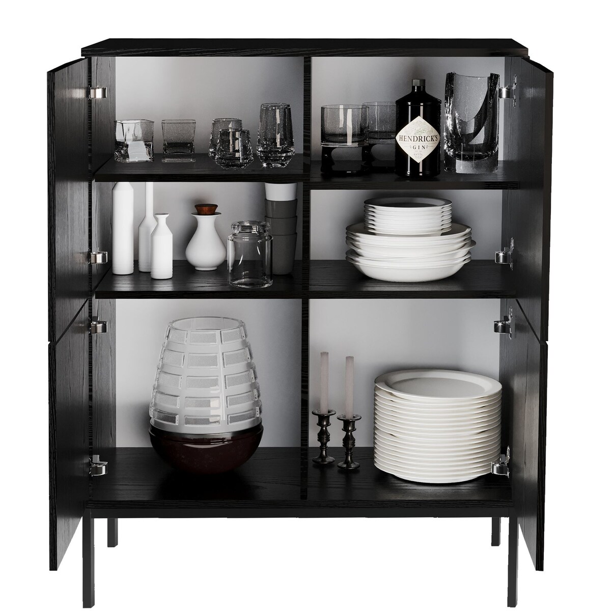 Komoda wysoka Industrialna z drzwiczkami na metalowych nogach, czarna