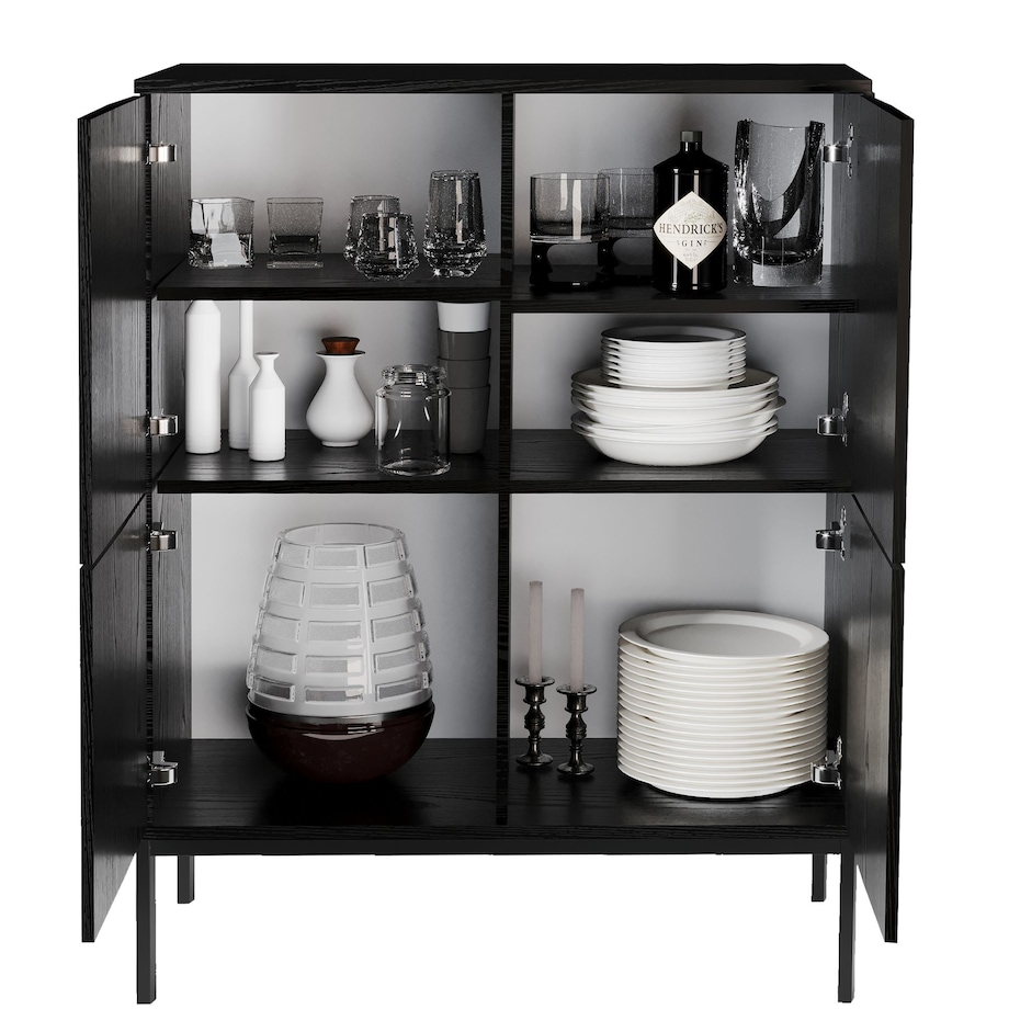 Komoda wysoka Industrialna z drzwiczkami na metalowych nogach, czarna