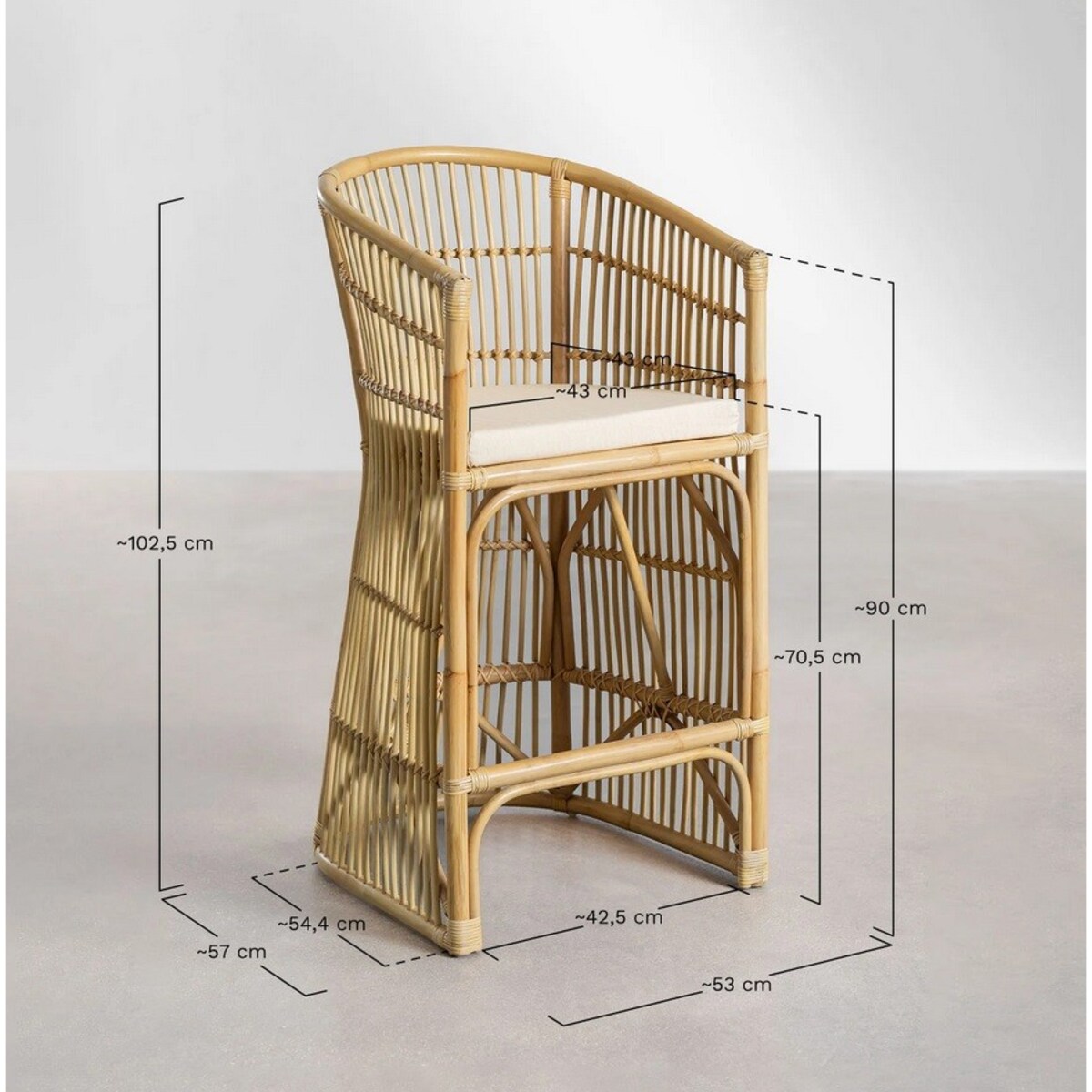 Krzesło barowe rattanowe z poduszką Isabel
