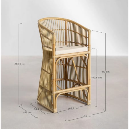 Krzesło barowe rattanowe z poduszką Isabel