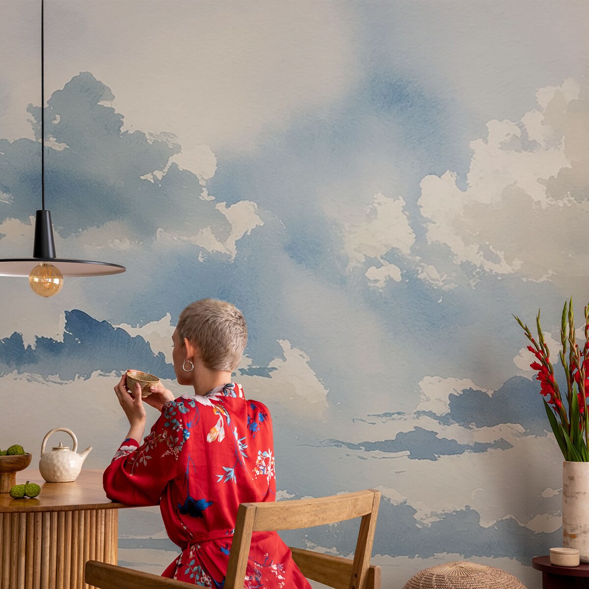 Fototapeta flizelinowa 208x146 cm - Niebiańskie obłoki, tapeta ścienna niebieska