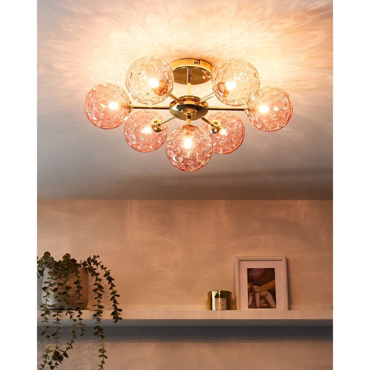 Lampa 7-punktowa szklana różowa ANADYR