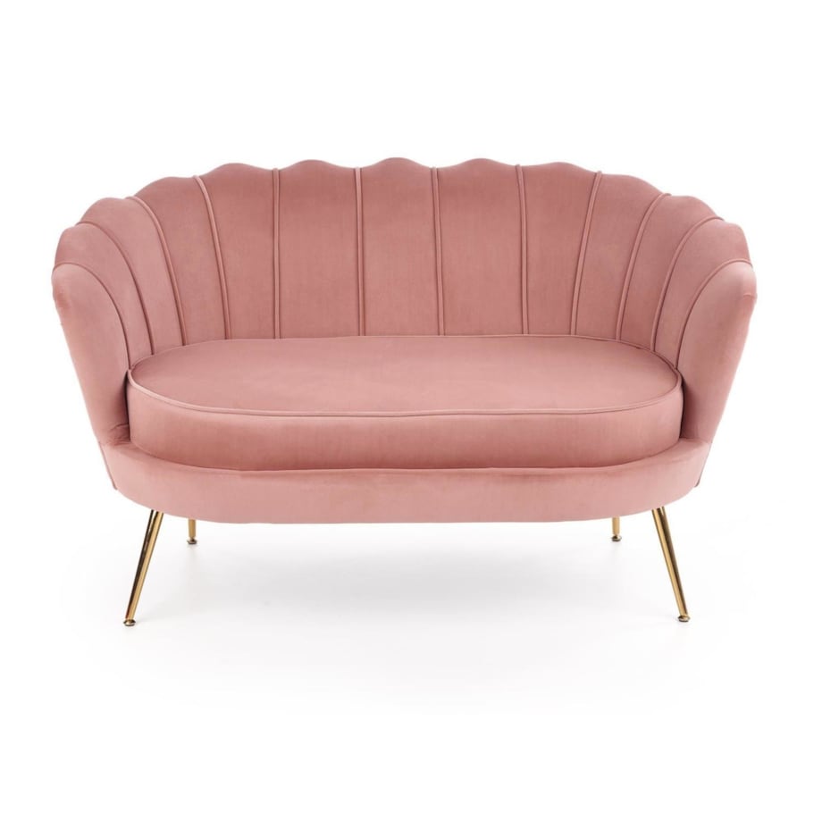 SOFA MUSZELKA Florecja różowa AKSAMITNA TAPICERKA złote nogi