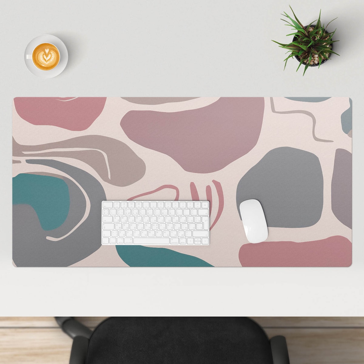 Różowa mata na biurko Abstrakcyjne kształty, 100x50 cm