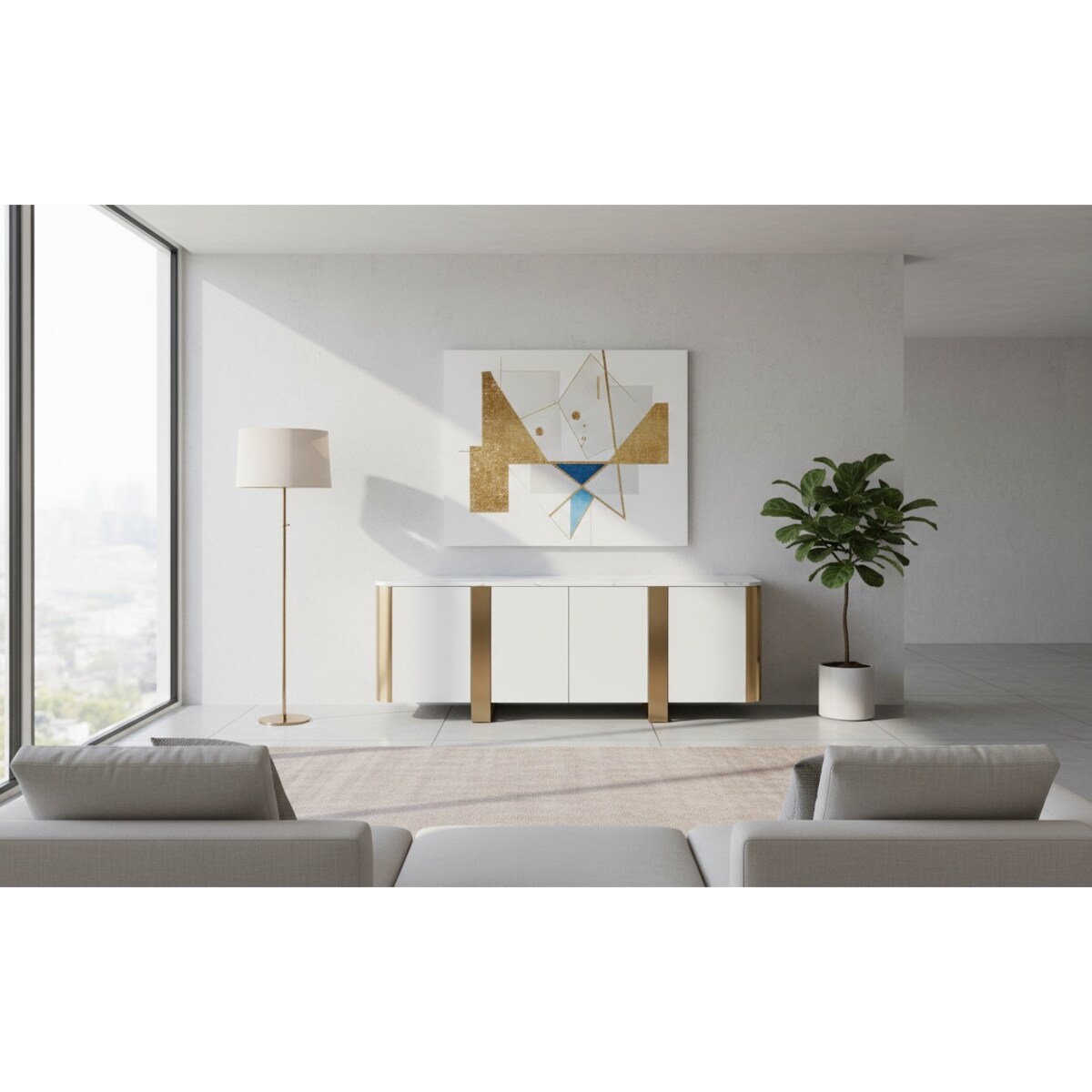 Szafka RTV złota Ola Glamour Premium z blatem marmurowym 200x40x85