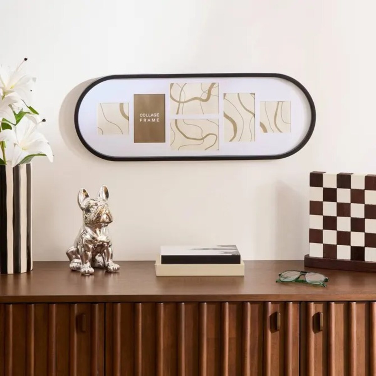 Ramka multi na 6 zdjęć, owalna, czarna, Alice, 70 cm