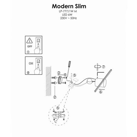 Złota lampa ścienna Modern Slim LP-777/1W M GD LED 6W kinkiet podłużny łazienkowy
