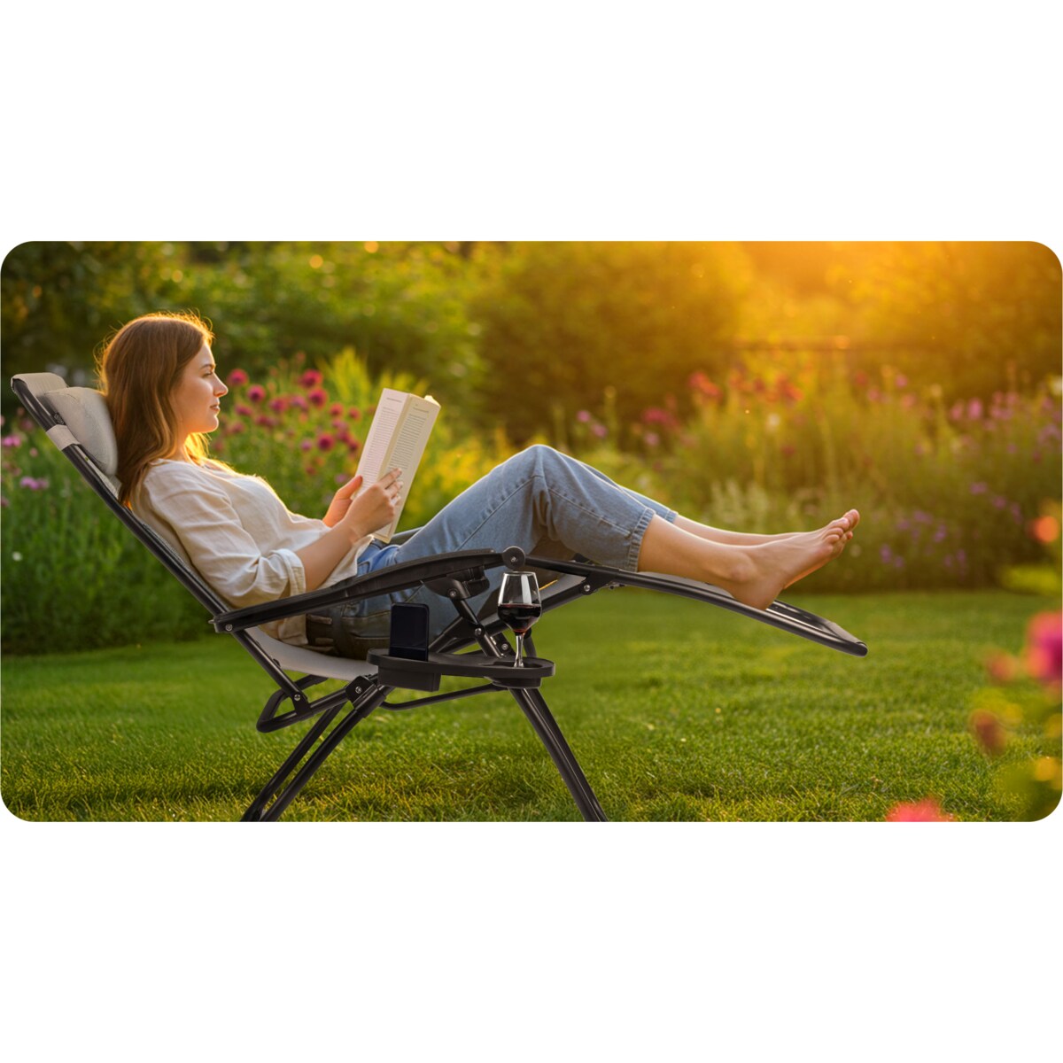 Leżak ogrodowy grawitacyjny Sofotel plażowy szary składany fotel na taras balkon 2 szt.