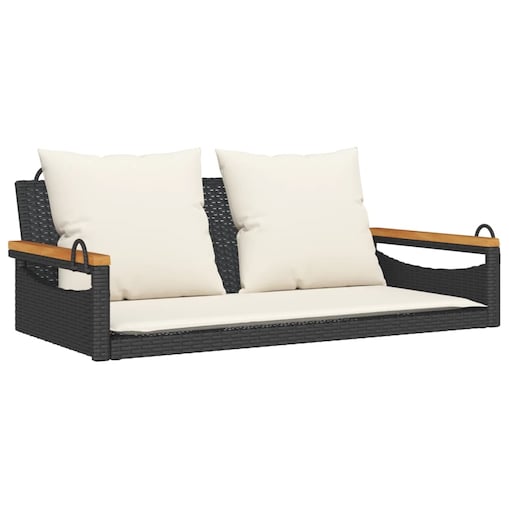 vidaXL Ławka bujana z poduszkami, czarna, 109x62x40 cm, polirattan