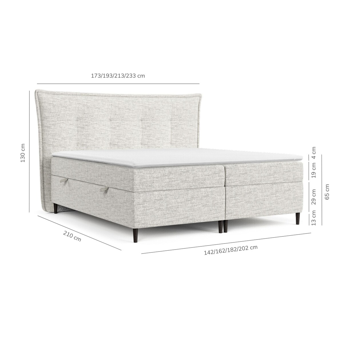 Łóżko kontynentalne LAS PALMAS 140x200 z pojemnikiem, Jasny Szary, tkanina Lotta 06