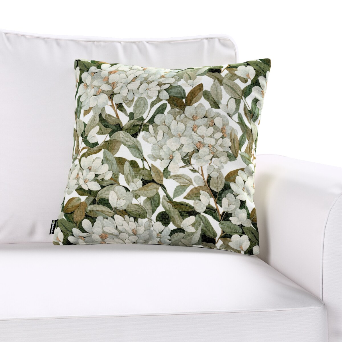 Poszewka Kinga na poduszkę 43x43 zielone liście na białym tle
