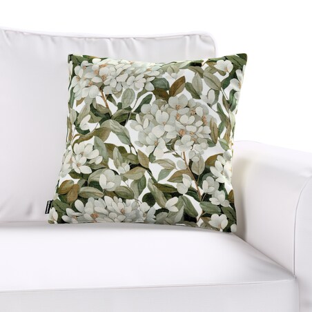 Poszewka Kinga na poduszkę 43x43 zielone liście na białym tle