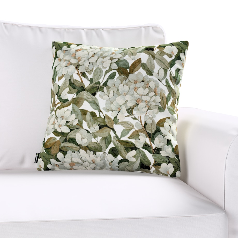 Poszewka Kinga na poduszkę 43x43 zielone liście na białym tle