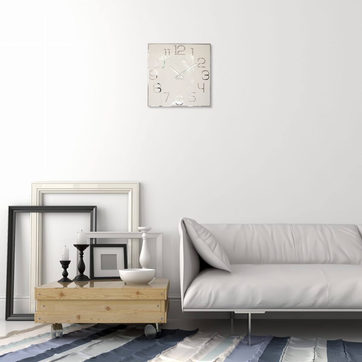 Duży zegar ścienny biały DIGIT 50cm