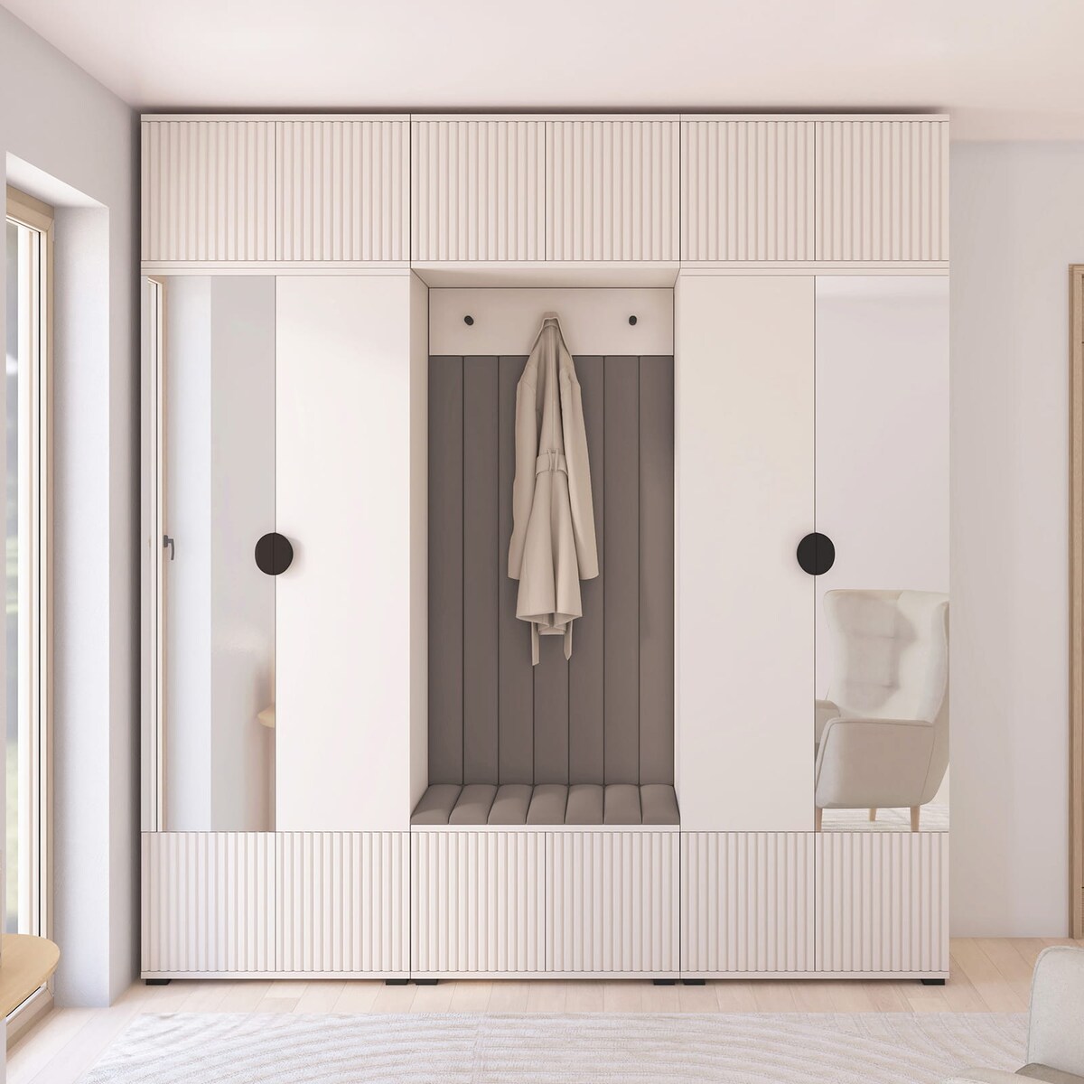 Garderoba z panelami i dużym lustrem Ritmo wersja 3 Trinity 06 frez cashmere