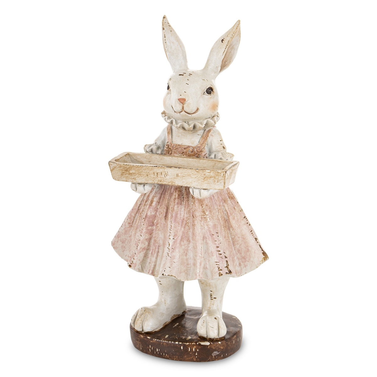 Figurka - króliczka 20x10x8cm AMELIA w jasnej spódniczce ze skrzynką na kwiaty