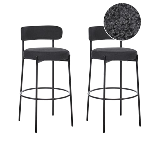 Zestaw 2 krzeseł barowych ALLISON Boucle Czarny