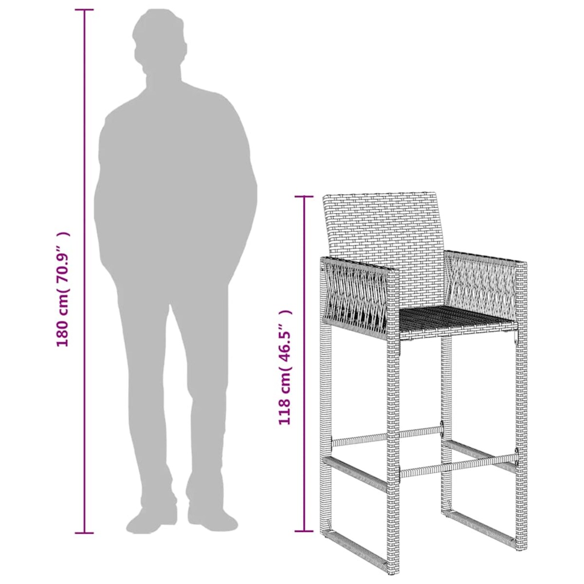 vidaXL Ogrodowe stołki barowe, 2 szt., szare, polirattan