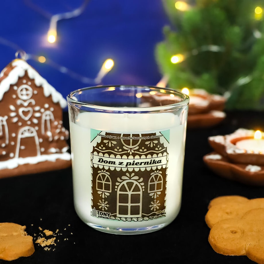 Naturalna świeca sojowa "DOM Z PIERNIKA". Gotowy prezent upominek na mikołaja święta gwiazdkę dla mamy kobiety dziadka dziewczyny babci żony koleżanki przyjaciółki niej niego