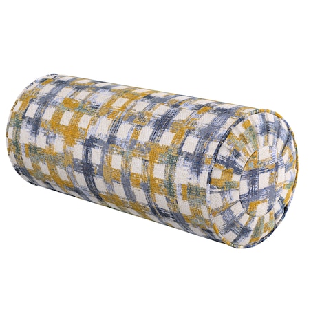 Poduszka wałek z zakładkami, niebiesko-żółta krata na kremowym tle, Ø20 x 50 cm, Cosy Home