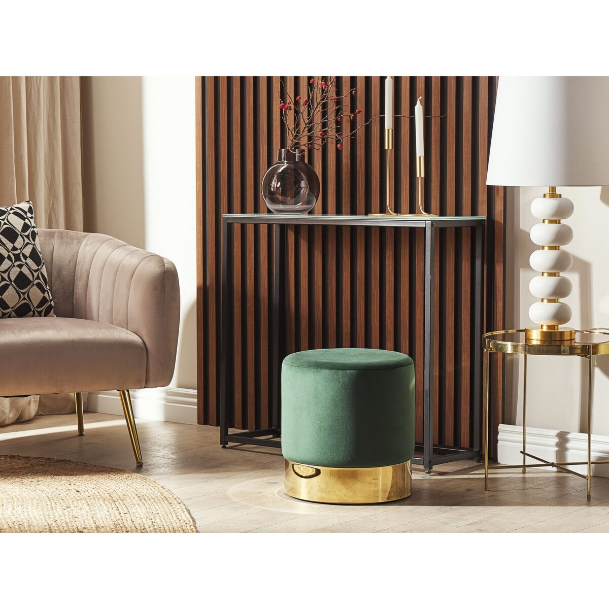 Puf welurowy ⌀ 39 cm ciemnozielony SOPHIA