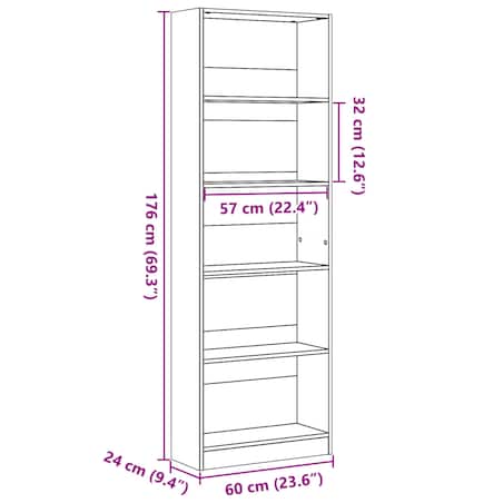 vidaXL Regał na książki biały 60x24x176 cm Drewno konstrukcyjne