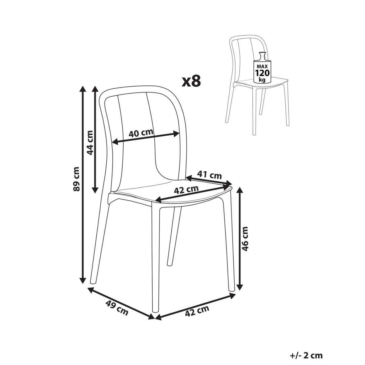 Zestaw 8 krzeseł ogrodowych biało-szary SPEZIA