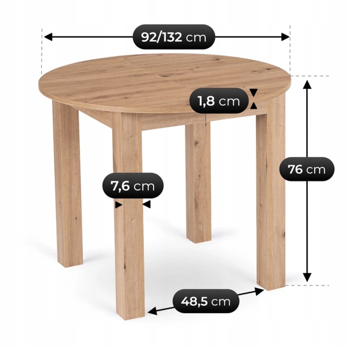 Stół okrągły rozkładany do jadalni artisan 92-132 cm HARRY