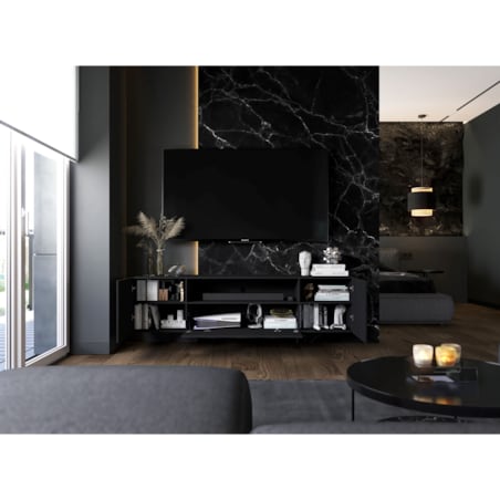 Szafka RTV wisząca Glamour Nowoczesna Komoda RTV Czarny Mat 150 cm