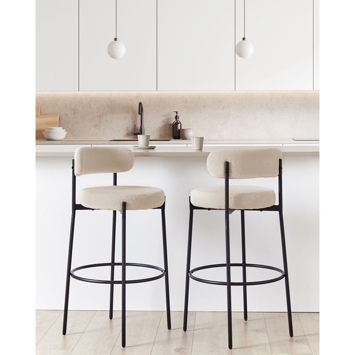 Zestaw 2 krzeseł barowych ALLISON Boucle Jasnobeżowy