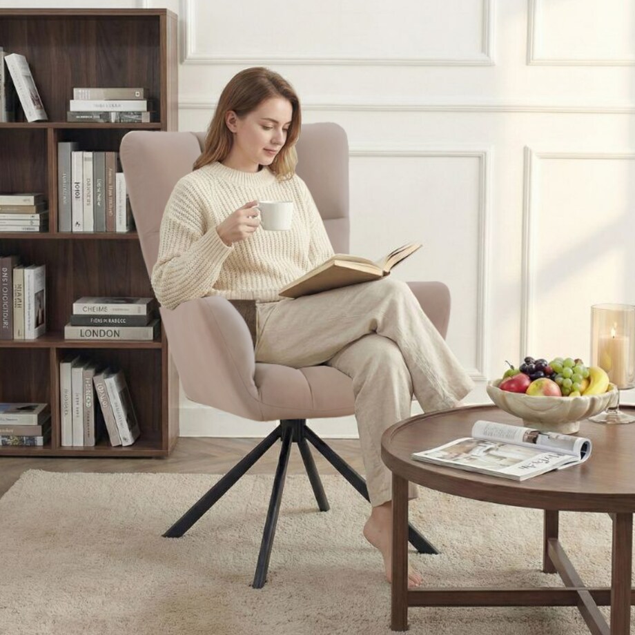 Krzesło tapicerowane obrotowe 180 do salonu jadalni nowoczesne welurowe beżowy