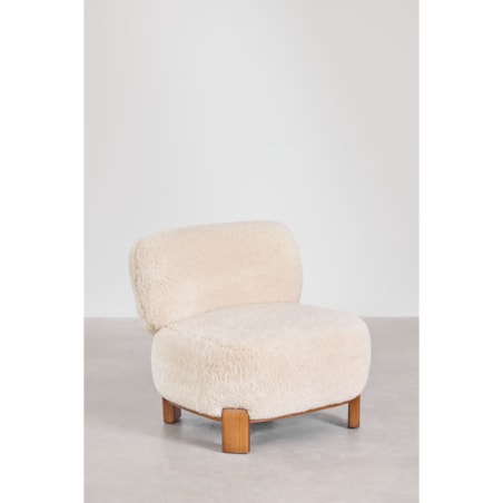 Fotel z drewna kauczukowego i futerka Eldred
