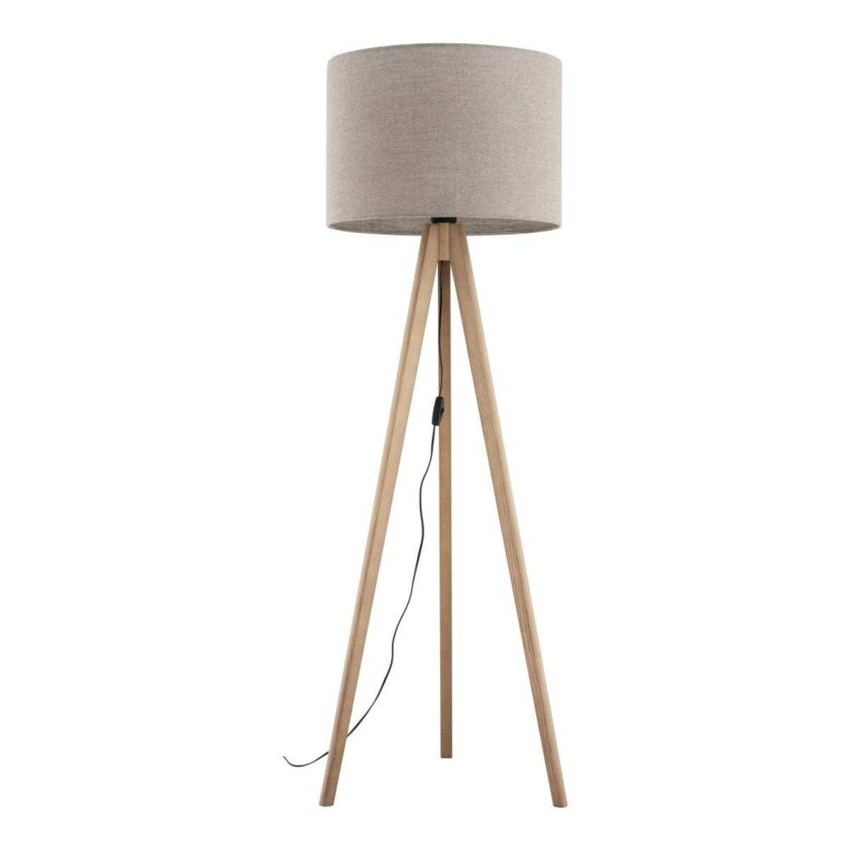 Lampa podłogowa TK Lighting GRAND SOSNA 16021 drewniana z lnianym abażurem E27 145 cm do salonu