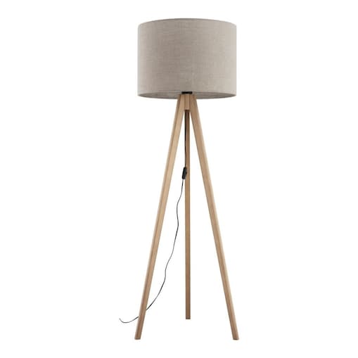 Lampa podłogowa TK Lighting GRAND SOSNA 16021 drewniana z lnianym abażurem E27 145 cm do salonu
