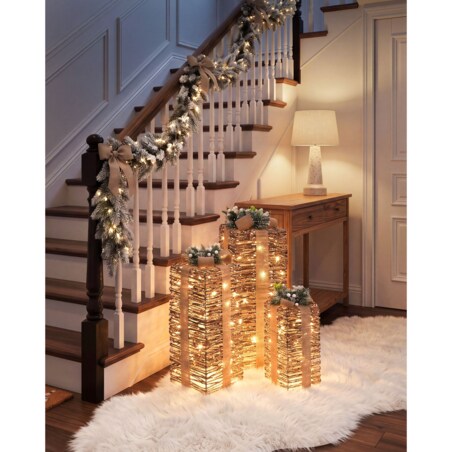 Zestaw 3 dekoracji świątecznych LED VALKAMA 54/45/30 cm Prezenty świąteczne Brązowy