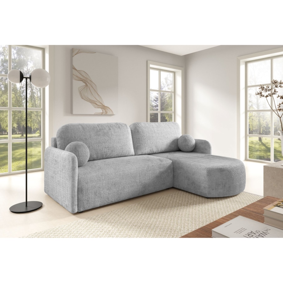 Nowoczesny Narożnik BON z funkcją spania, obity tkanina Cremona jasno-szary