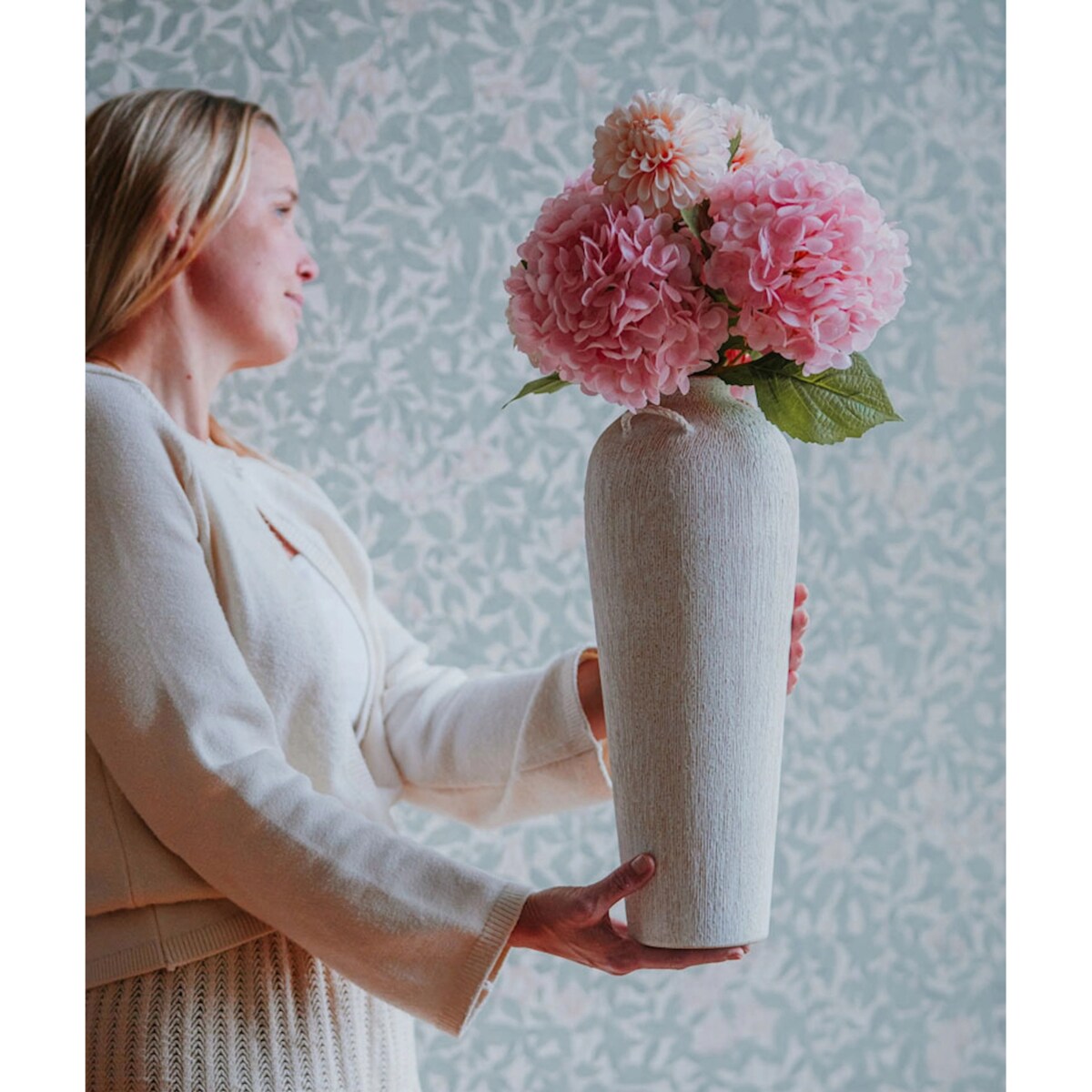 WAZON WYSOKI BIAŁY 40cm NA KWIATY BUKIET TULIPANY DO SALONU DOMU LOFT DUŻY