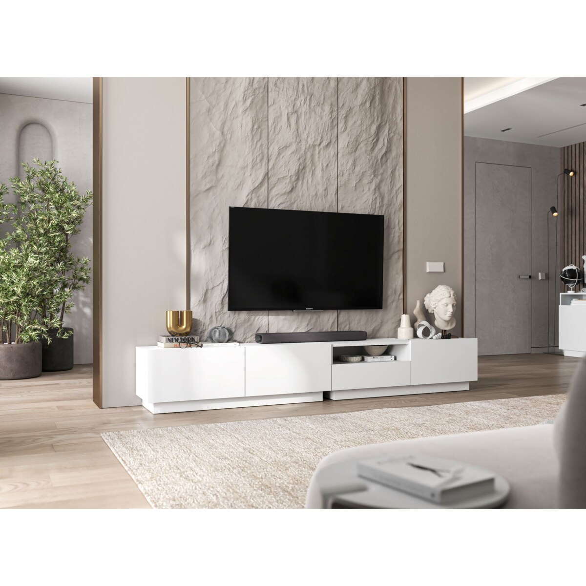 Szafka RTV Loft Stojąca / Wisząca Biały MAT Komoda RTV Szuflada 240 cm