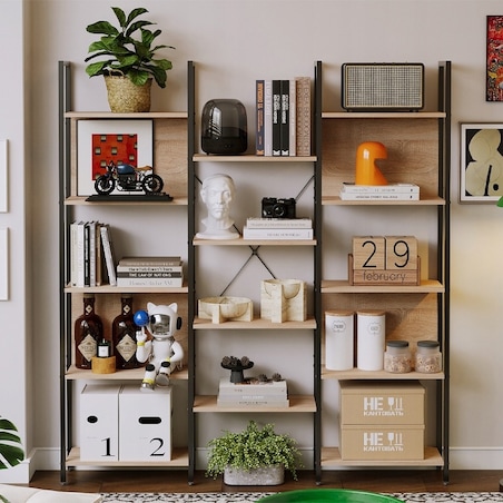 Regał Industrialny Stojący Jasny Brąz Loft Na Książki Pojemny 166 Cm