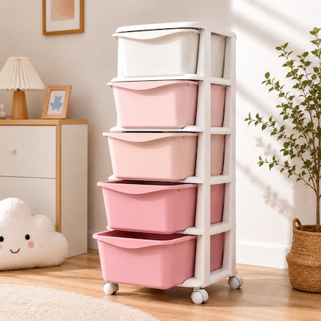 Plastikowy regał na kółkach szafka szuflady szafa 97x38x37cm OMBRE różowy PO24