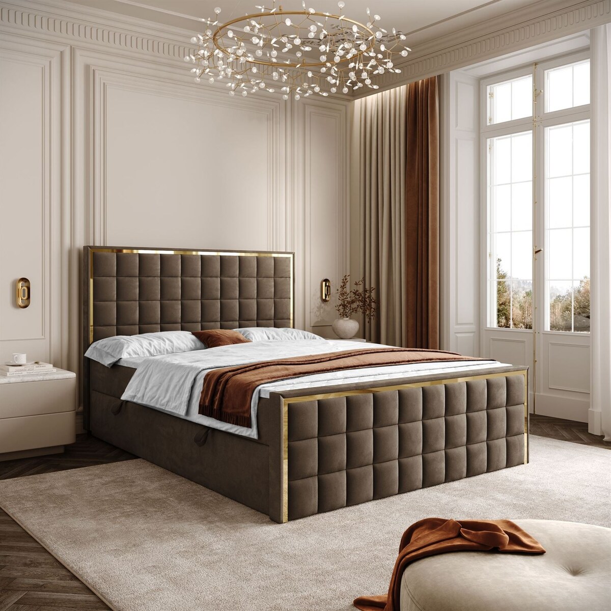 Łóżko kontynentalne ISADORA II GOLD, pojemnik na pościel, 140x200, RV 196, topper