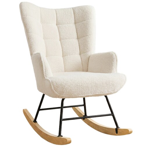 Fotel bujany tapicerowany baranek wygodny wypoczynkowy uszak salon beżowy