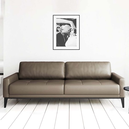 Sofa 3-osobowa Musso brązowa z pikowanym siedziskiem