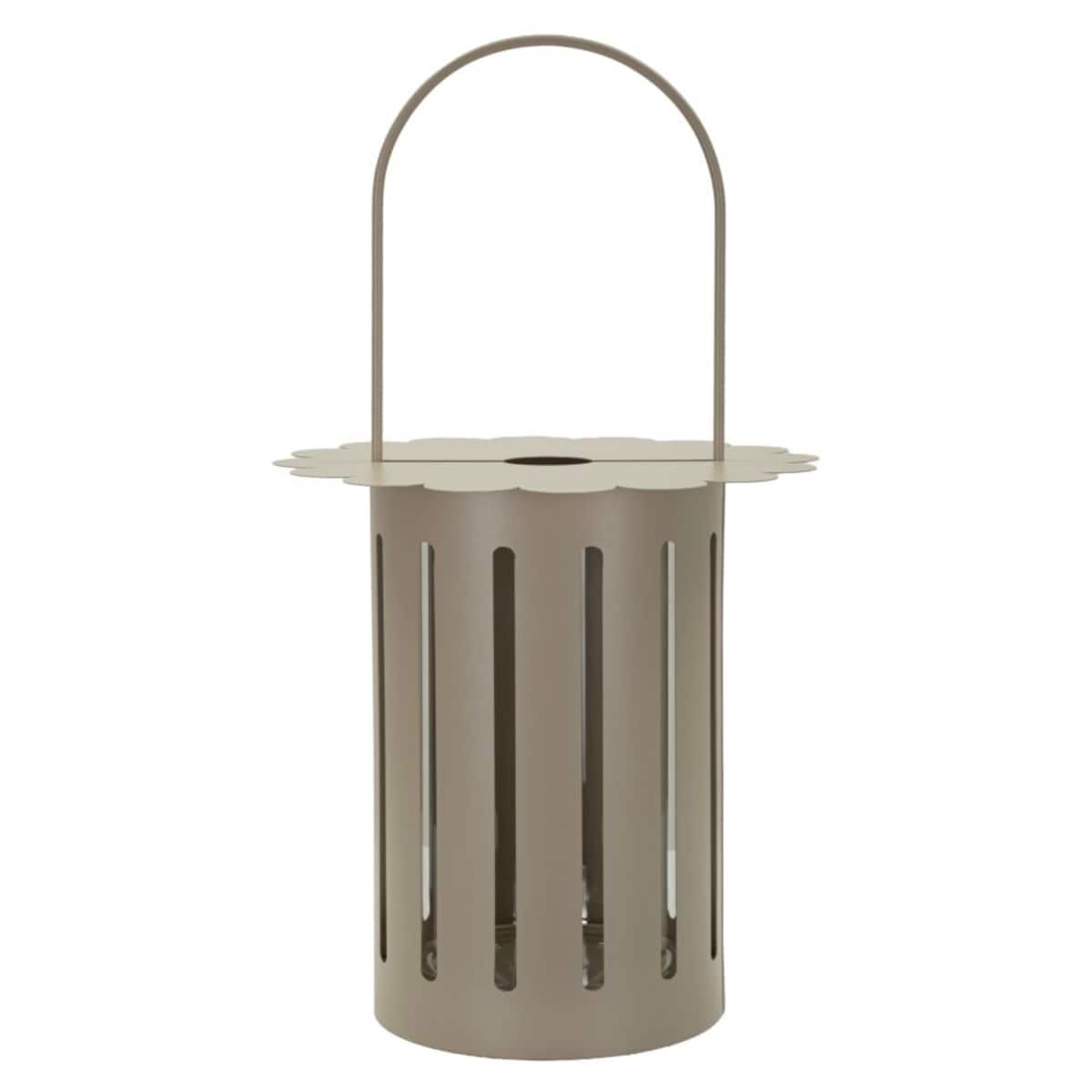 Lampion dekoracyjny Saturn, kolor szarobeżowy, metal i szkło, 24 x 24 x 43 cm, styl nowoczesny, dekoracja do salonu, Mauro Ferretti