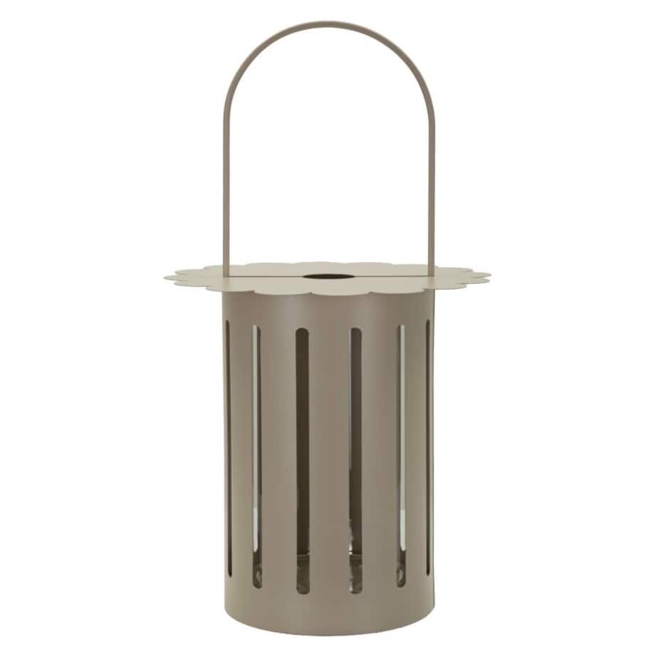 Lampion dekoracyjny Saturn, kolor szarobeżowy, metal i szkło, 24 x 24 x 43 cm, styl nowoczesny, dekoracja do salonu, Mauro Ferretti