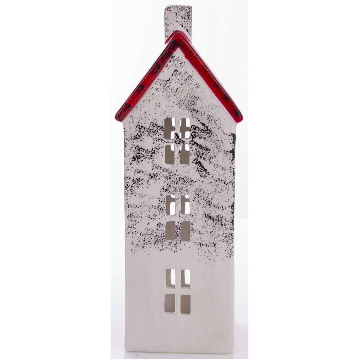 Domek ceramiczny biały z czerwonym dachem, 25x9x9 cm KEDOM