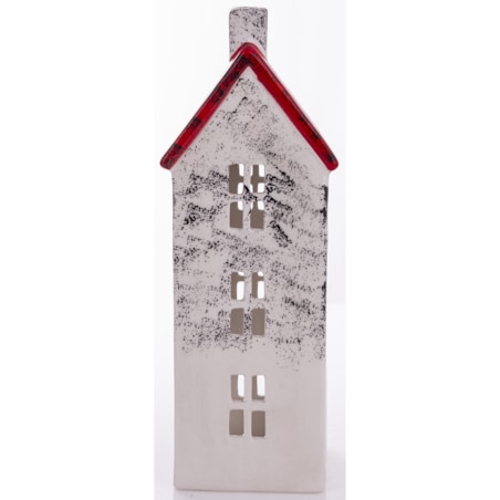 Domek ceramiczny biały z czerwonym dachem, 25x9x9 cm KEDOM